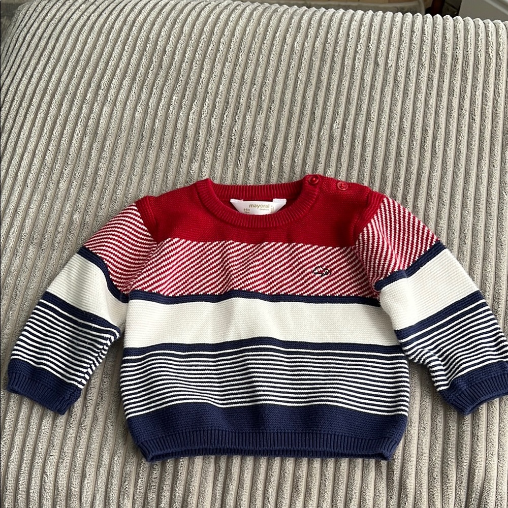 Mayoral Red and Navy Striped Baby Sweater